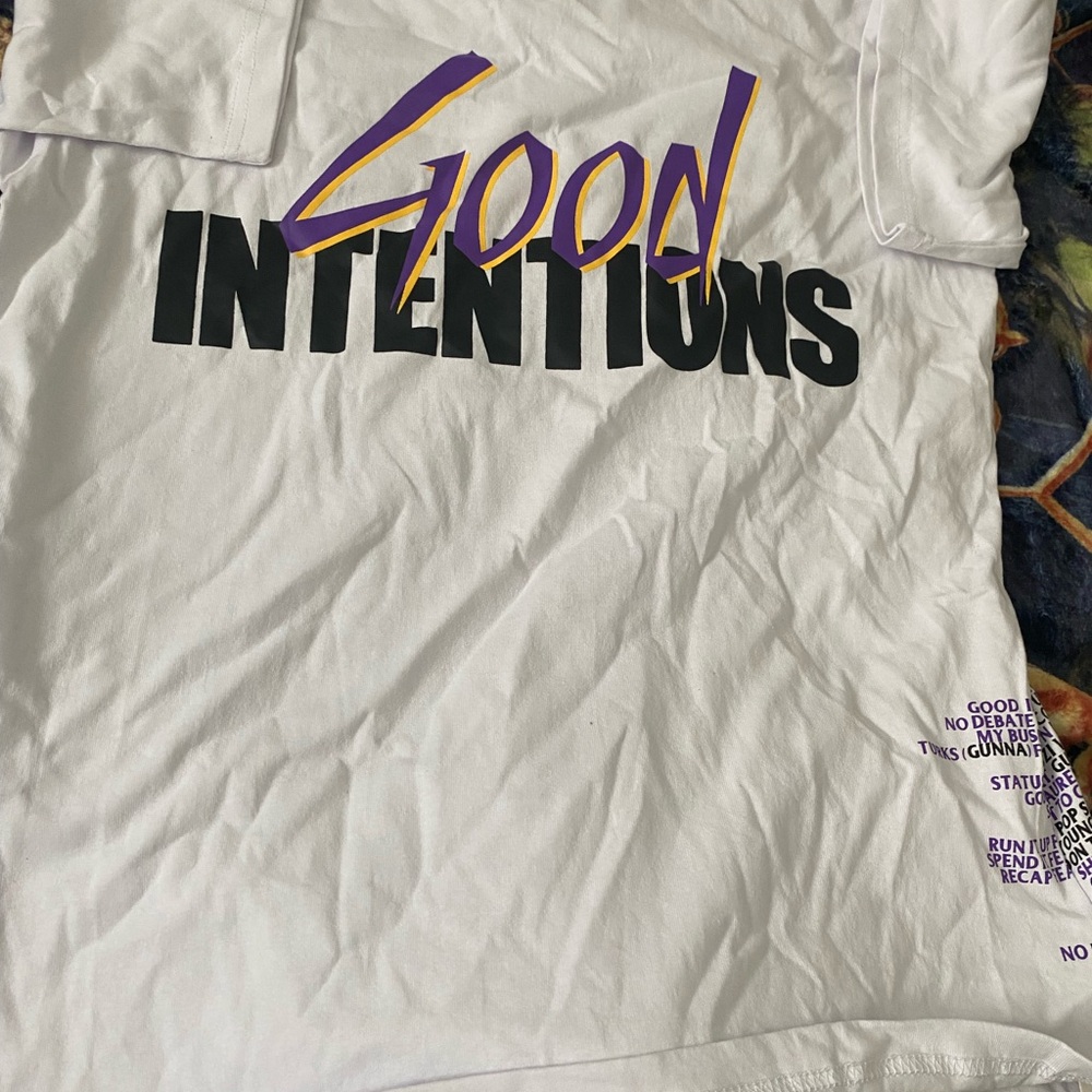 White Graphic Tee with Purple and Black Print